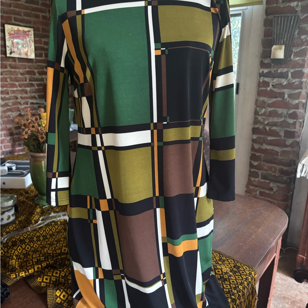 Signature by Robbie Bee Multicolor Plaid Long Sleeve Dress